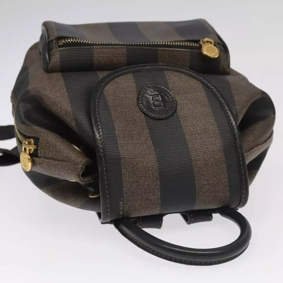 FENDI Pecan Canvas Backpack Brown Black gold Auth - Picture 10 of 16